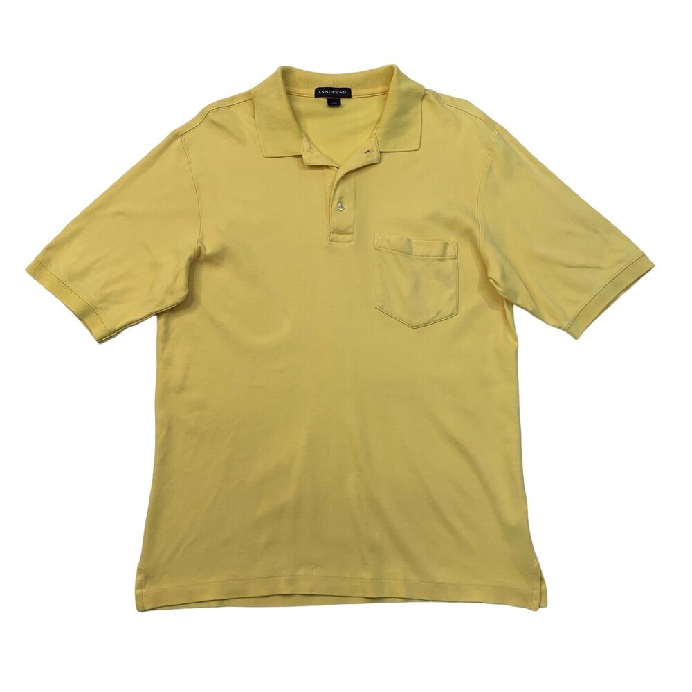 Lands End Polo Shirt Mens M Medium Yellow Breathable Cotton Short Sleeve Golf
